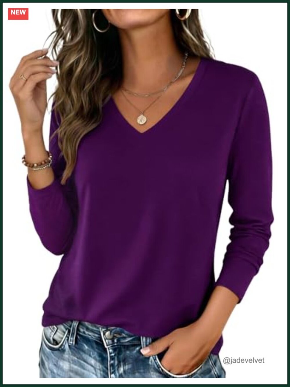 Women's V-Neck Long Sleeve T-Shirt Soft Stretch Casual Tee Fall Layering Top